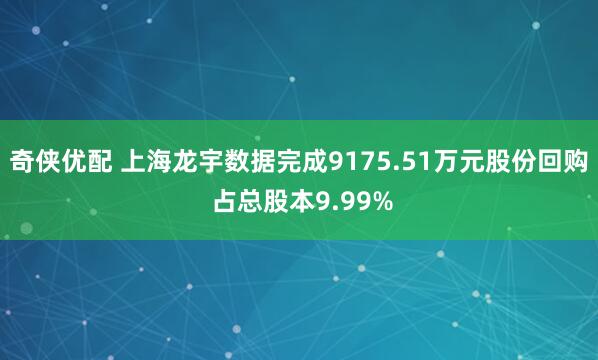 奇侠优配 上海龙宇数据完成9175.51万元股份回购 占总股本9.99%