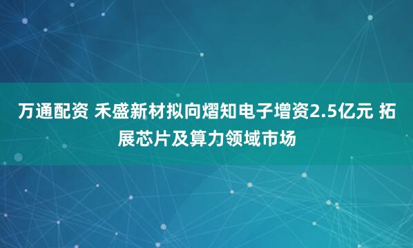万通配资 禾盛新材拟向熠知电子增资2.5亿元 拓展芯片及算力领域市场
